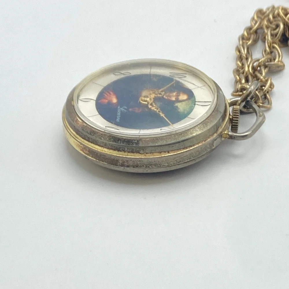 Vintage Lucerne Necklace Pendant Watch Mona Lisa Gold Tone Swiss Manual Wind Up